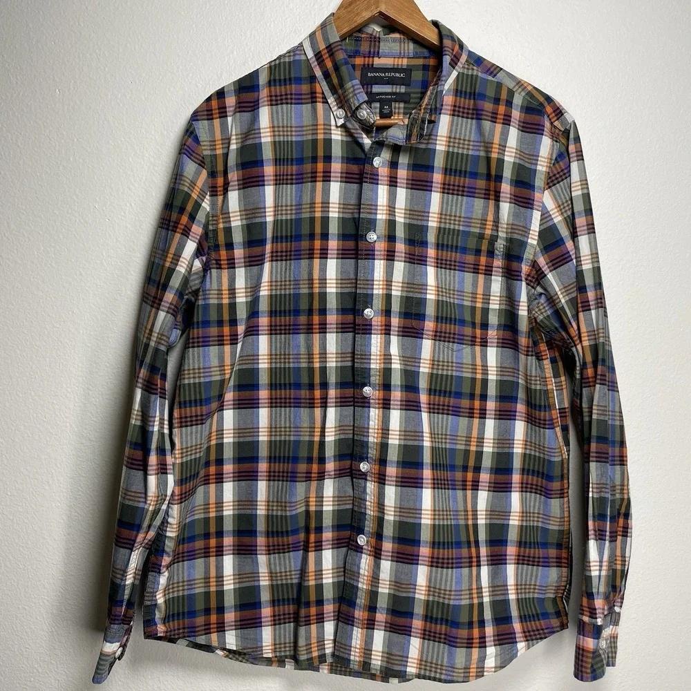 Banana Republic Men's M Multicolor Plaid Shirt Dark Academia Cotton